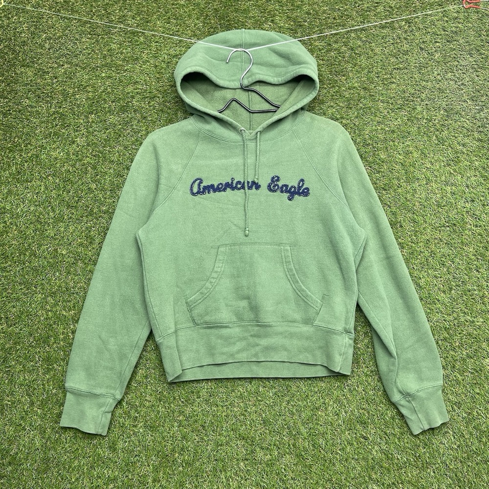 American Eagle Outfitters Hoodie Womens Medium Pullover Y2K Cropped Green
